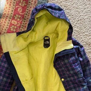 The North Face Purple & Navy Plaid Jacket with Neon Yellow Lining